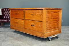 Antique Flat File Wood Apothecary Cabinet Store Counter Kitchen Island Vintage