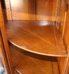 Antique Corner Oak China Cabinet – Sliding Curved Glass Doors