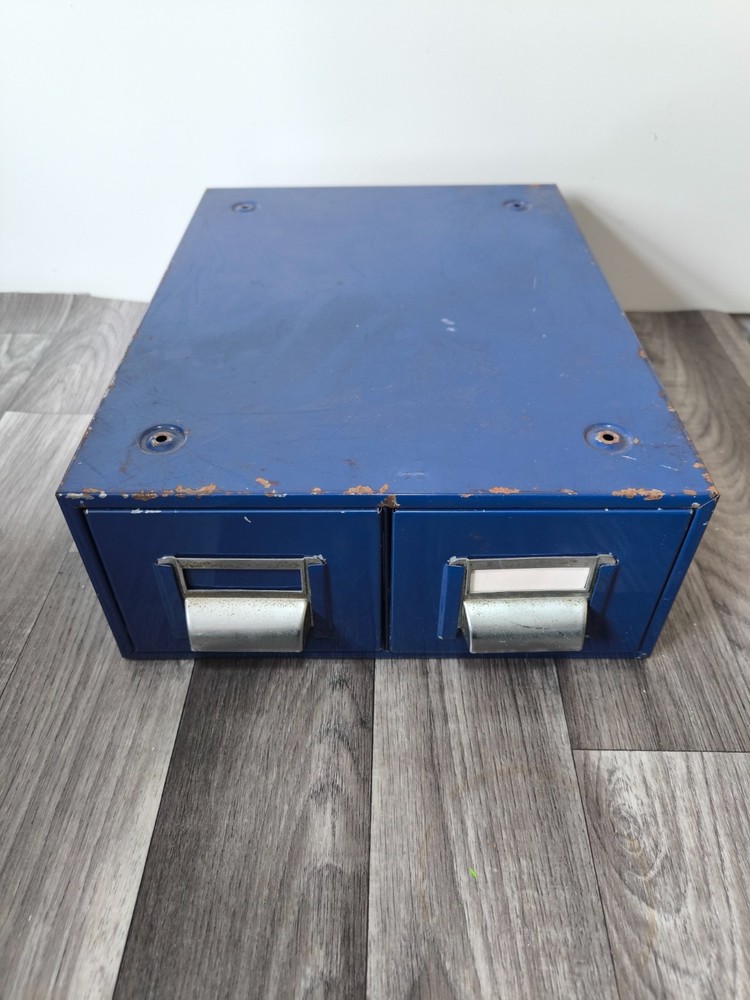 Vintage Metal 2 Drawer Index Card File Cabinet, Unbranded, Shabby Paint blue