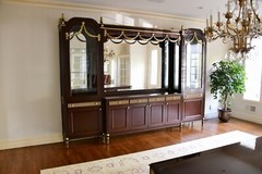Custom Mahogany Lighted Breakfront China Display Cabinet With Gilded Regency Sty