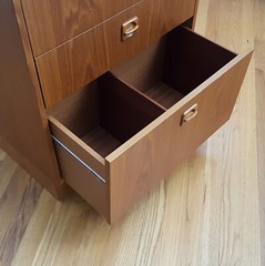Vintage Teak Cabinet Made in Denmark Three Drawers Sculpted Pulls Lovely Design!