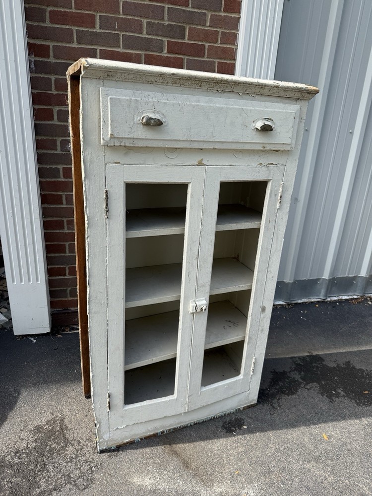 Antique Primitive Wooden Cabinet Vintage Open Frame Cupboard Shabby Chic