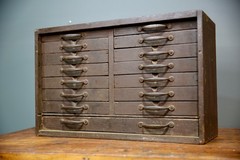 Antique 15 Drawer Wood Apothecary Cabinet Vintage Tool Box typeset watchmaker