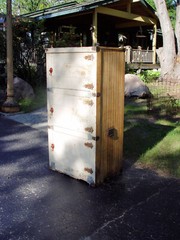 Tall Pine Three-Door Ice Box, Pantry. Old Mustard White Paint
