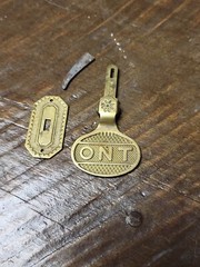 ANTIQUE VINTAGE BRASS ONT CLARK’S SPOOL CABINET DRAWER PULL PULLS HARDWARE
