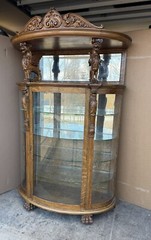 R. J. HORNER WINGED GRIFFIN HOODED BOWED GLASS OAK CHINA CABINET