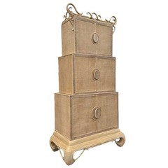 Chinoiserie Rattan Cabinet with Natural Bent Wood & Pencil Reed Base by Hickory