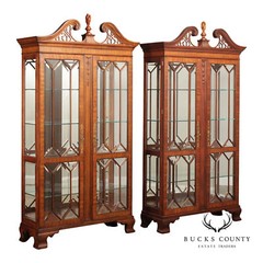 Henkel Harris Georgian Style Pair of Mahogany Display Case Cabinets