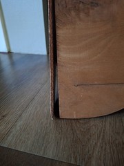 Vtg. corner cupboard with distinctive scalloped cutouts – 3 Tier – Oak In Color