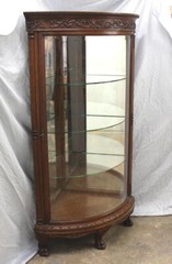 Antique Oak Corner China Cabinet -Curved beveled glass door – R.J. Horner