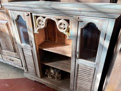 Charming, Rustic 2-Door Cabinet with Shelving, 52″ Wide, Distressed Whitewash