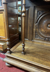 Antique French Henri II Carved Walnut Wine Liquor Display Hall Cabinet 70″H