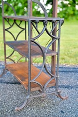 Antique Bakers Rack Cast Iron Leg Industrial Wood Shelf Clothing Rack Vintage