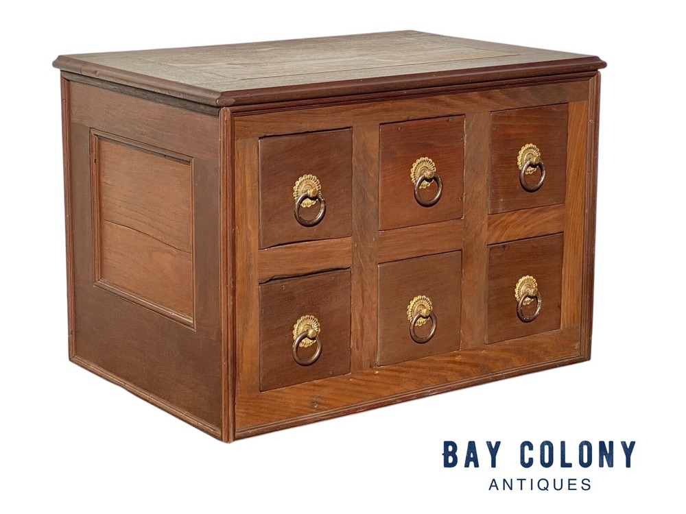 Antique Victorian Walnut Apothecary Spool Cabinet with Six Drawers