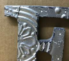 Decorative Salvaged Tin Ceiling 8″ Patchwork Shabby Silver Letter E Old 203-26B