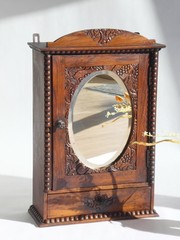 Art Deco Antique Dark Wooden Apothecary, Small Mirror Cabinet Floral Carved