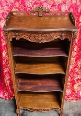 Antique Carved Wood Display Cabinet Floral Basket Crest Rococo Revival 54x24x12