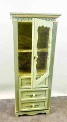 French Provincial Style Mid-Century Distressed Green Cabinet with Three Drawers