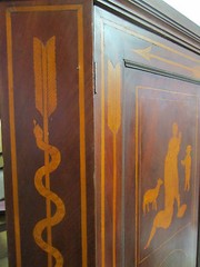 Antique Apothecary Corner cab English Penwork late C1700 Walnut holly inlay