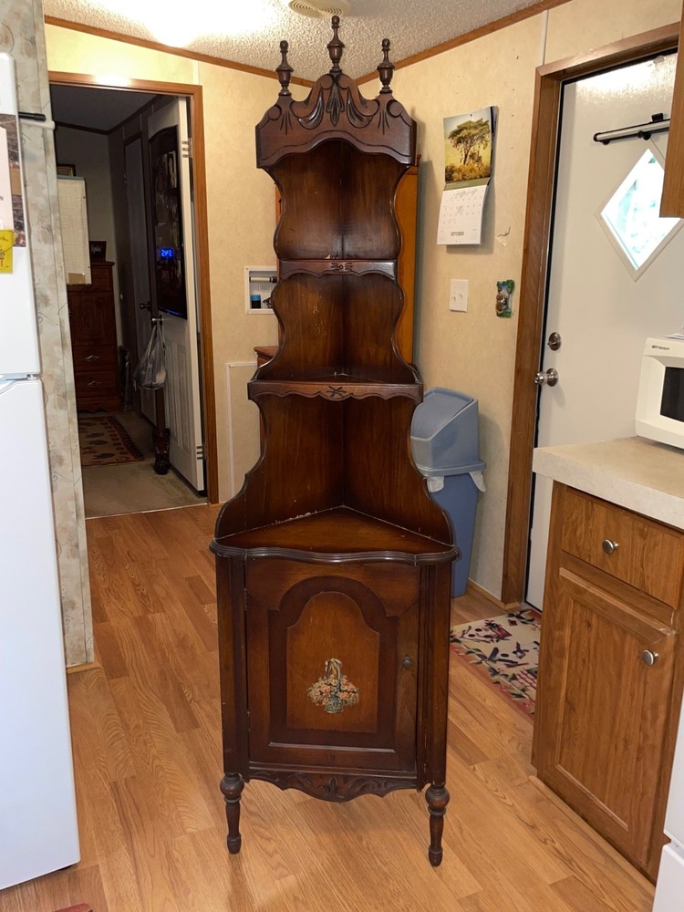 1890 French Cornor Cabinet, Has minor cosmetic issues, Dark Brown color.