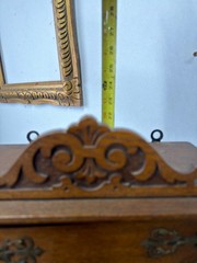 Antique Art Nouveau tiger oak quarter sawn wall cabinet 1890 bronze plaque nice