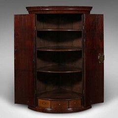 Antique Bow Front Corner Cabinet, English, Wall Cupboard, Georgian, Circa 1770