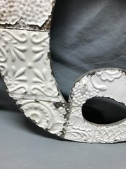 Decorative Salvage Tin Ceiling 16″ Patchwork White Metal VTG Letter Q 1791-24B