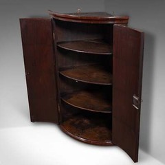 Antique Bow Front Corner Cabinet, English, Flame, Wall Cupboard, Georgian, 1780
