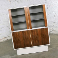 Mid Century Modern Scandinavian Style China Display Cabinet w/ White Case & Teak