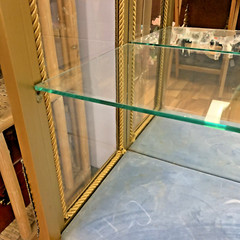 ATQ Gold Painted Wood Lighted Curio Cabinet + 3 Glass Shelves & Mirror 56″H 28″L