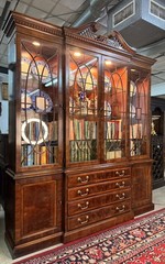 Vintage Henredon Aston Court Large 91″ Tall Mahogany Breakfront Bookcase Cabinet