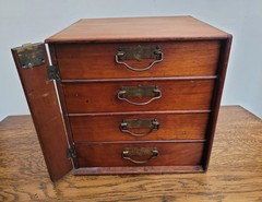 Early 20th Walnut Collectors Curio Cabinet Stones “Popular” 4 Drawers & Key