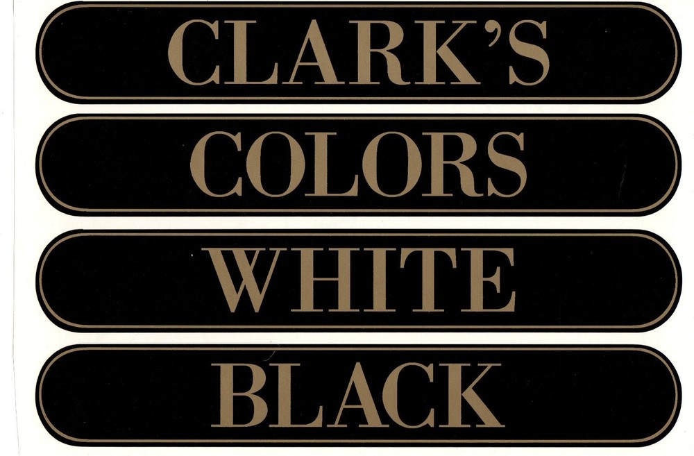 ClARKS SPOOL CABINET LABEL 4 PIECE SET / Gold on Black 10 1/4 X 1 5/8