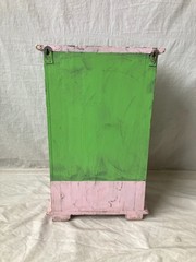 Vtg Pink Green Wood Surface Wall Mount Medicine Cabinet Diamond Country 210-26E