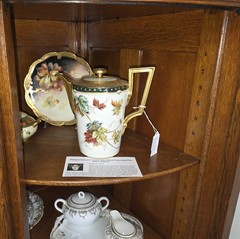 Antique Corner Oak China Cabinet – Sliding Curved Glass Doors