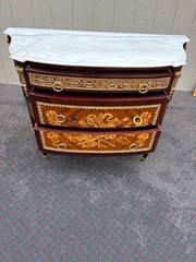 67335 Louis XV Style Marble Top Chest with Intricate Inlay and Gilt Detailing