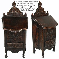 Carved Wood French Country French 16.5″ Tall Salt Box, Cabinet after 18c Style
