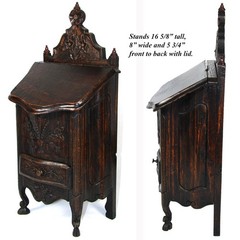 Carved Wood French Country French 16.5″ Tall Salt Box, Cabinet after 18c Style