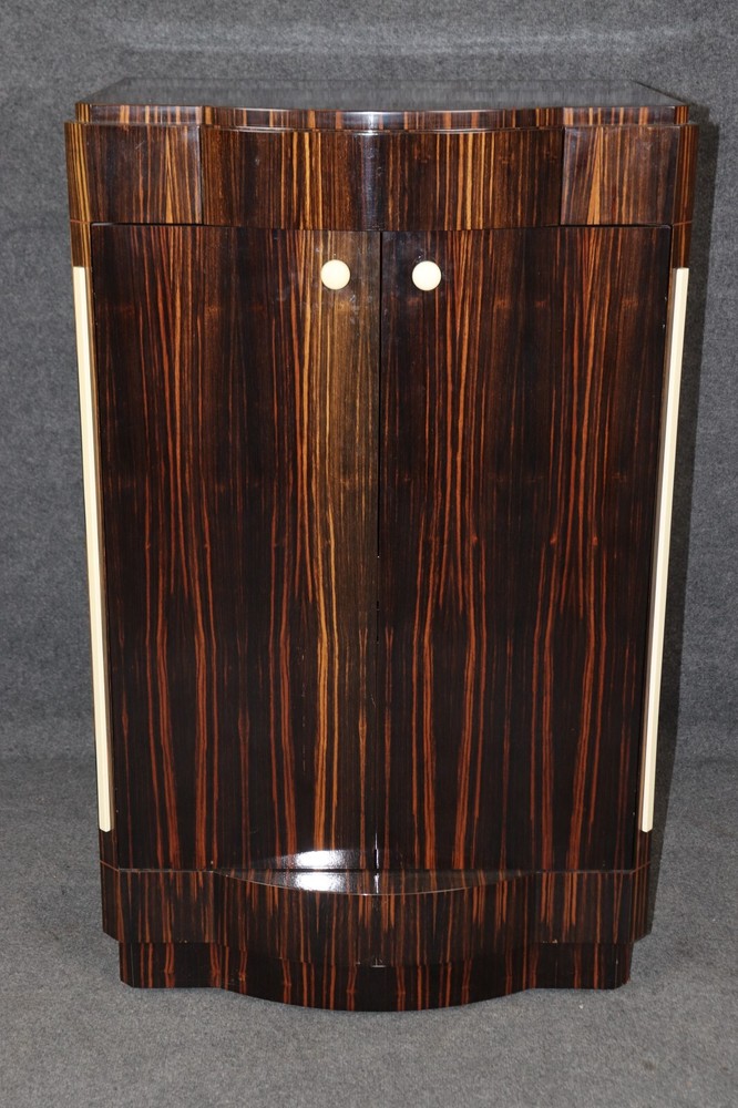 Custom-Made French Macassar Ebony Ruhlman Style Art Deco Bar or Media Cabinet