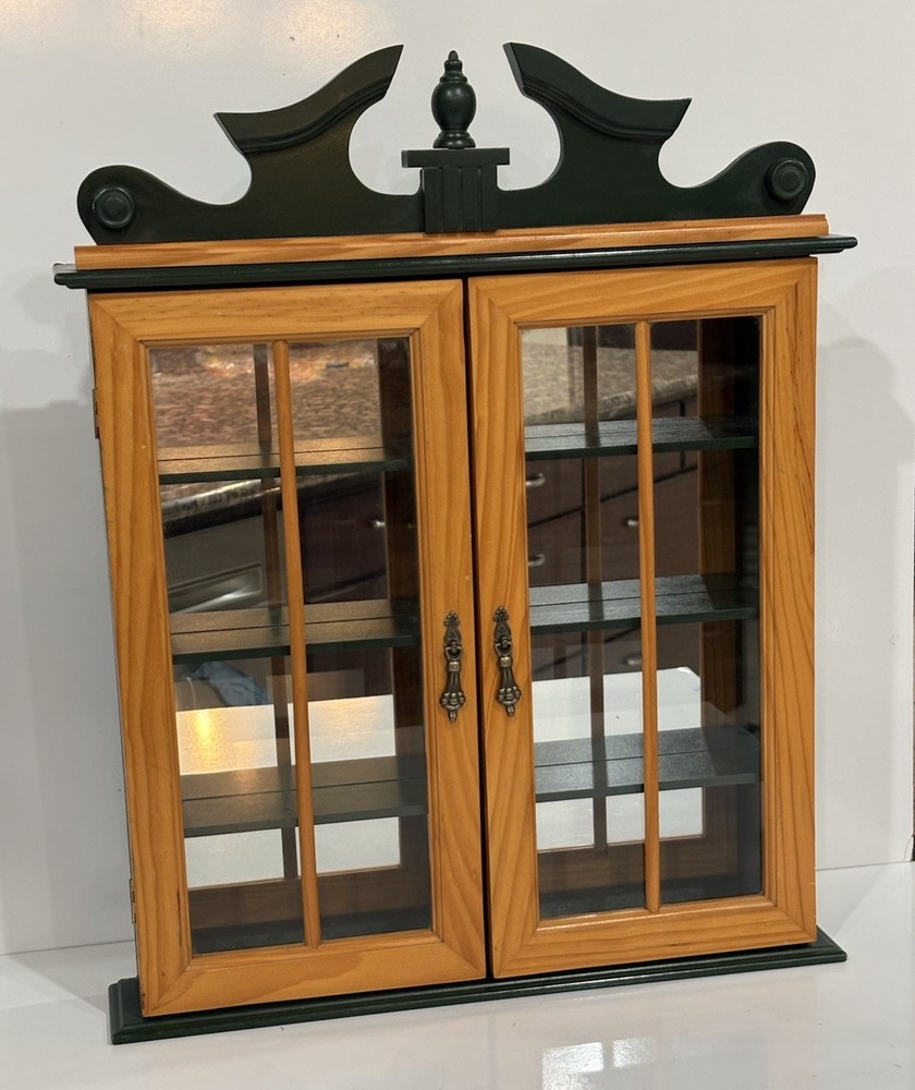 Vtg Display Hanging Wall Cabinet Glass Doors Mirror Back 4 Shelves Cottagecore