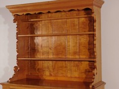 Circa 1953 BONENBERGER Tiger Maple 2 PC Kitchen Dining Stepback Cabinet Hutch