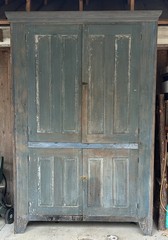 Antique 19th C Painted Primitive Cupboard Rustic Colonial Storage Cabinet 92.5”H