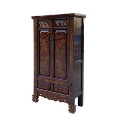 Chinese Vintage Brown Golden Scenery Armories Storage Cabinet cs6059