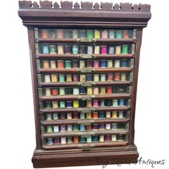 antique Leonards silk spool cabinet victorian walnut revolving country store