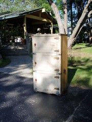 Tall Pine Three-Door Ice Box, Pantry. Old Mustard White Paint