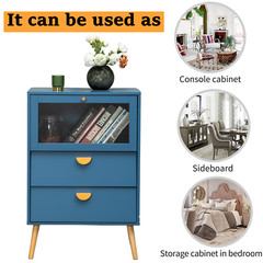 Blue Cabinet with Glass Doors Storage Cabinet Sideboard Display Cabinet Bedroom
