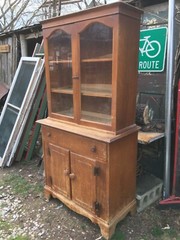 Vintage Mid Century Solid Wood China Cabinet Hutch Kitchen Cabinet Hoosier Type