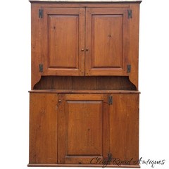 Antique NY country cupboard cabinet 18th raised panel primitive farm step back