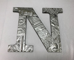 Decorative Salvaged Tin Ceiling 16″ Patchwork Silver Metal Letter N Old 1626-23B