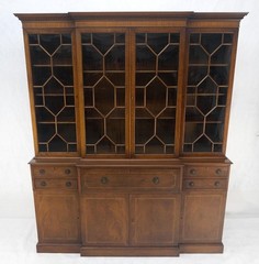 Charak Mahogany Inlaid Individual Bubble Glass Butlers Desk Breakfront Cupboard